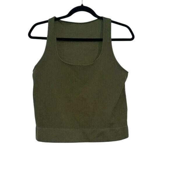 DSG Olive Green Ribbed Tank Top XL Nylon/Spandex Scoop Neck Stretch Athletic Wea - Picture 1 of 7